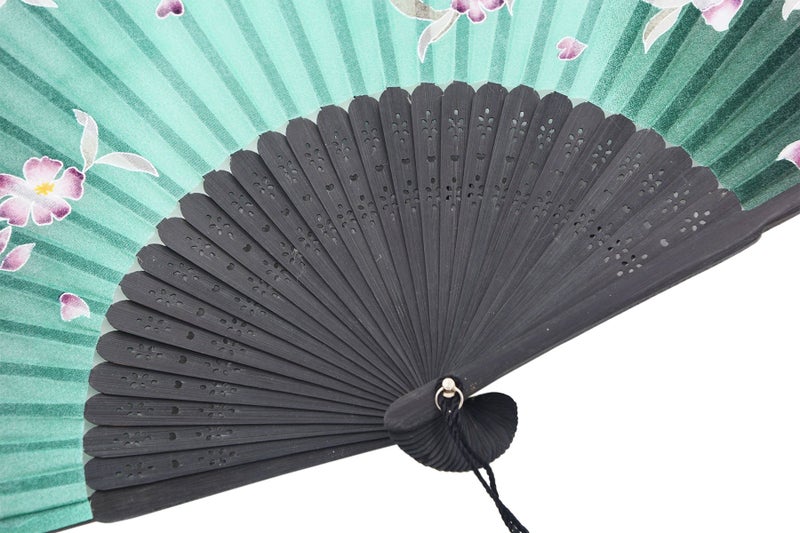 Amajiji Charming Elegant Modern Woman Handmade Bamboo Silk 8.27" (21cm) Folding Pocket Purse Hand Fan/Chinese Japanese Vintage Retro Style Handheld Folding Fan (Green) - Image 5